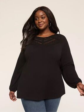 Lane Bryant Black Long-Sleeve Top with Lace Yoke